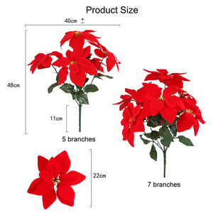 Christmas Artificial Red Flower Silk Red Flower Artificial Bush Red Velvet Christmas Flower - Product Image 4