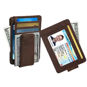 ขายส่งที่กำหนดเองเงินคลิปกระเป๋าสตางค์หนังบางด้านหน้ากระเป๋าแม่เหล็ก RFID คลิปเงินกระเป๋าสตางค์