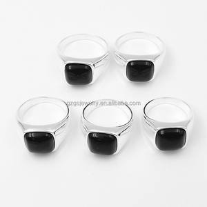 アンティークトルコデザイン925スターリングシルバーリング男性用スクエアブラック天然宝石シンプルウェディングジュエリー - Product Image 1