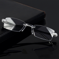 Lunettes de lecture anti-lumière bleue fines, carrées, en métal, sans monture, en polycarbonate