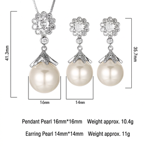 Fashion Jewelry Set Eco-friendly Copper Silver Plated <b>Delicate</b> 16-14MM White Shell Pearl <b>Necklace</b> Earrings Sets - Product Image 4