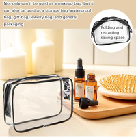 Sac cosmétique en PVC transparent, pliable, portable, imperméable, de haute qualité, avec impression sérigraphique de logo personnalisable