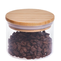 Bocaux de conservation alimentaire en verre borosilicate transparent avec couvercle en bambou, finition givrée, logo personnalisé, capacité 250 ml pour bonbons