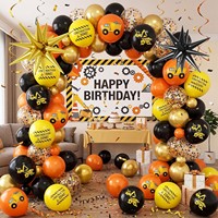 Kit d'arche de guirlande de ballons personnalisée sur le thème de la construction avec ballons en aluminium et ballons imprimés pour fournitures de fête d'anniversaire sur le thème de la construction