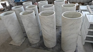อ่างล้างหน้าทรงกลมหินอ่อนธรรมชาติคาร์ราร่าสีขาว ยี่ห้อ UnionStone แบบตั้งพื้น ขัดเงา/ขัดด้าน ดีไซน์มินิมอลสำหรับห้องน้ำ - Product Image 6