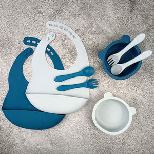 Juego <span class=keywords><strong>de</strong></span> alimentación <span class=keywords><strong>de</strong></span> silicona para bebé recién nacido sin BPA, cuenco <span class=keywords><strong>de</strong></span> succión para oso con cuchara <span class=keywords><strong>y</strong></span> tenedor, Kit con patrón <span class=keywords><strong>de</strong></span> babero, logotipo personalizado - Product Image 4