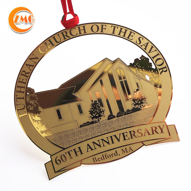 Wholesale High Quality Custom Blank Etched Flat Hanging Gold Metal Engraved Christmas Ornament