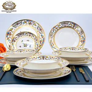 24pcs Nice Price Opalware Dinner Dishes Sets White Porcelain Gold Rim Flower Dinnerware Set Manufacturerset