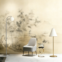 Grande Tela Murale in Stile Chinoiserie con Motivi Auspiciosi, Impermeabile, Stampata UV, Ecologica, ad Alta Definizione, Senza Cuciture