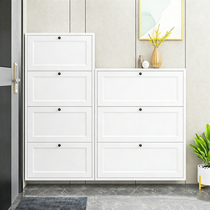 ארון נעליים לבן בסגנון נורדי בעל ארבע דלתות, ארון אחסון נעליים דק במיוחד לכניסה - Product Image 2