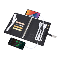 Libreta A5 de Cuero con Logotipo LED Multifuncional Personalizada de Fábrica, Banco de Energía de 8000 mAh, Carga Inalámbrica y Unidad Flash USB