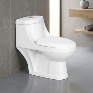 WC monobloc moderne en céramique à chasse d'eau par siphon, avec siphon en P et en S, à poser au sol - Product Image 5
