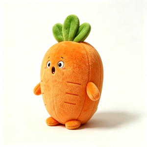 Peluche de carotte ronde et dodue, orange, avec feuille verte sur le dessus et lignes texturées brodées, douce et moelleuse au toucher. - Product Image 3