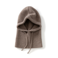 Balaclava unisexe 100% cachemire, couleur unie, tricotée, avec cordon de serrage, chapeau intégré chaud pour l'hiver, cache-cou pour hommes et femmes