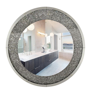 Vente en gros moderne grand rond <span class=keywords><strong>d</strong></span>écoration de la maison cercle scintillant <span class=keywords><strong>cristal</strong></span> écraser argent diamant miroir miroir espejo spiegel - Product Image 3