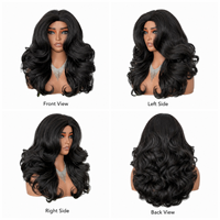 Perruque synthétique pour femme, noir jais, volume moyen, ondulations profondes, raie au milieu, résistante à la chaleur, avec racine des cheveux naturelle et ajustable