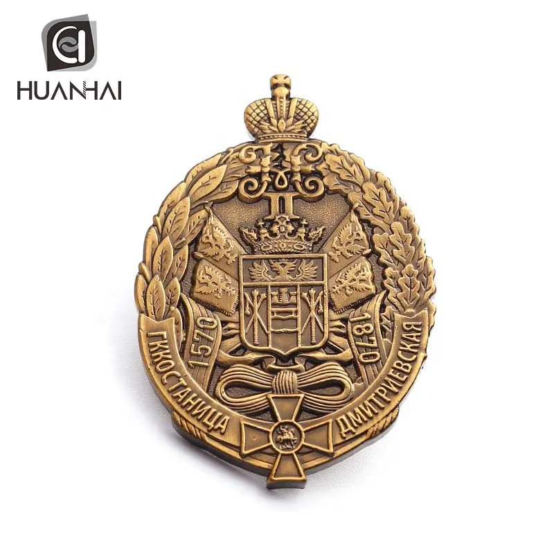 Insignia de pin de metal de recuerdo ruso 3D, oro antiguo personalizado