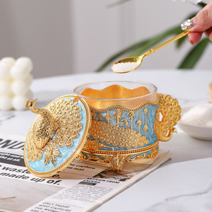 Phong Cách Châu Âu Cổ Điển Con Công Gia Vị <span class=keywords><strong>Jar</strong></span> Muỗng Nắp Tích Hợp Lưu Trữ Hộp Kín Thủy Tinh Bền Vững Cao Cấp Nhà Bếp Gia Vị - Product Image 2