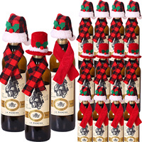 Décoration de bouteille de vin rouge de Noël, ensemble écharpe et chapeau, deux pièces, accessoires créatifs pour la décoration et l'habillage, CS077