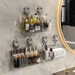 Étagère de rangement pour salle de bain à ventouse, transparente, murale, simple couche, design ajouré, résistante à l'humidité - Product Image 2