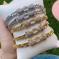 Bracelet léopard Double tête pour femme, en cuivre, style européen et américain, avec ouverture ajustable, tendance