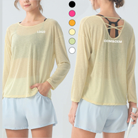 Conjunto de Yoga de Manga Larga para Mujer, Color Sólido, con Cordón Lateral en la Cintura, Transpirable, Altamente Elástico, Top Deportivo, Camiseta Ajustada
