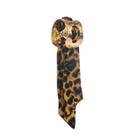 B3471 Écharpe en soie vintage d'hiver à imprimé léopard et pois, bracelet large, motif géométrique cœur doré, à extrémités ouvertes pour femme