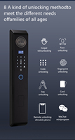 Glomarket Tuya Serrure de porte entièrement automatique avec reconnaissance faciale 3D, reconnaissance des veines palmaires et interphone actif multilingue
