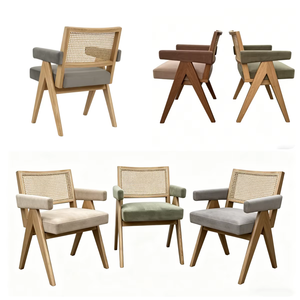 Natural Rattan Back Armchair Solid <b>Oak</b> <b>Frame</b> Linen Fabric Midcentury Modern Eco-Friendly Handmade Living Room Chair - Product Image 4