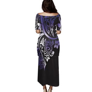 Abito Puletasi blu da donna 1MOQ Samoa marrone polinesiano Design tribale a spalla estivo in poliestere personalizzato - Product Image 6