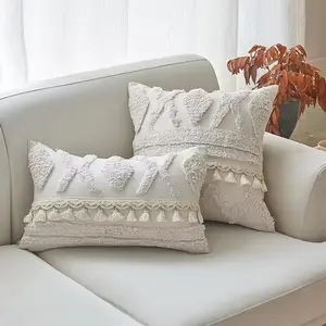 Чехол для подушки в стиле бохо, 100% хлопчатобумажная льняная подушка с бахромой, домашний диван, просторный хлопковый белый тафтинг, наволочка