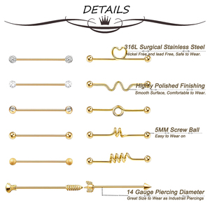 Khuyên Tai Thời Trang Bán Sỉ Theo Yêu Cầu Trang Sức Công Nghiệp Xỏ Lỗ Bằng Vàng Nguyên Khối - Product Image 5