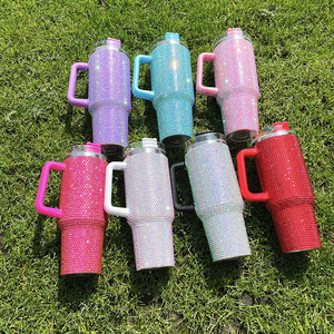 Yipai Mới Siêu Lấp Lánh Pha Lê Thạch Thép Không Gỉ Đầy Đủ Bling Bia Cốc Nước Chai 40Oz Cốc Có Tay Cầm Và Rơm - Product Image 1