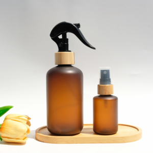 Ensemble d'emballages cosmétiques en bambou 100ml 250ml 500ml Bouteille en plastique PET ambré givré pour gommage corporel et <span class=keywords><strong>shampoing</strong></span> avec couvercle en bambou - Product Image 5