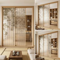 Porte coulissante de style japonais en alliage d'aluminium, verre dépoli bambou, résistante à l'eau, design de grille personnalisé, pour chambre à coucher intérieure
