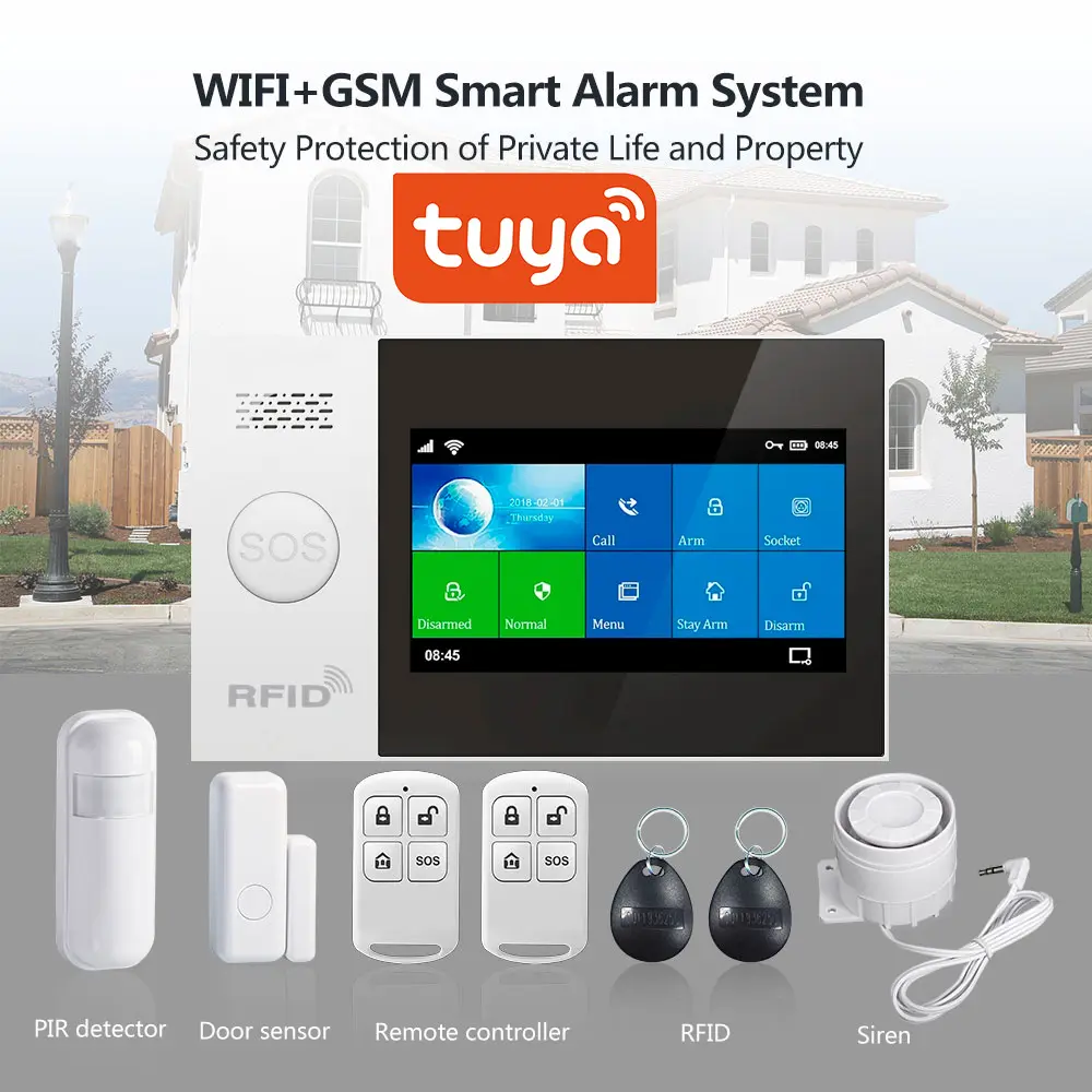 Tuya GSM 4G Alarm cerdas berkabel, sistem Alarm keamanan rumah Alarm nirkabel dengan aplikasi Tuya