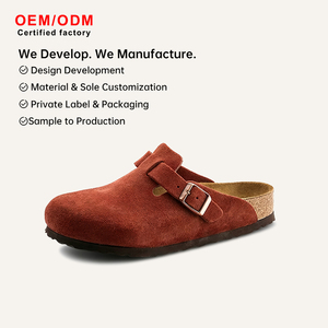 Nouvelles mules sabot en bois pour femme 2026, en cuir nubuck et daim de vache, à enfiler, sans talon, antidérapantes, légères, vente en gros - Product Image 1