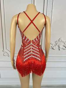 Nuevo Traje <span class=keywords><strong>de</strong></span> Drag Queen para Discoteca, Vestido con Tirantes para Fiesta <span class=keywords><strong>de</strong></span> DJ, Disfraz con Pedrería Plateada y Borlas, Body para Cantante, Ropa <span class=keywords><strong>de</strong></span> <span class=keywords><strong>Jazz</strong></span> para Mujer - Product Image 3