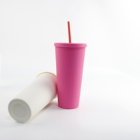 Gobelet en plastique à double paroi de 24 oz avec paille et couvercle, tasse à café glacé réutilisable, logo personnalisé, vente en gros