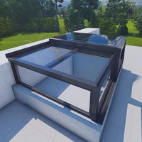 Systèmes de toit en verre à double vitrage coulissant électrique, puits de lumière rétractable superposé pour sortie d'escalier sur le toit, fenêtre