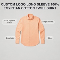 Chemise d'affaires homme à manches longues en sergé 100% coton égyptien, à simple couture, col semi-écarté, avec logo personnalisé, pour revendeurs