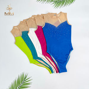 Seragam <span class=keywords><strong>leotard</strong></span> seragam latihan senam wanita kustom anak-anak dibuat dari sutra dengan berlian imitasi dan Logo kustom - Product Image 1