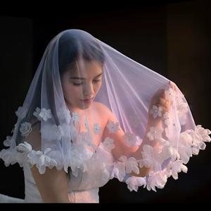 2025 magnifique 100cm voiles de mariée court <span class=keywords><strong>voile</strong></span> de mariage 3D fleurs Communion couronne pour filles <span class=keywords><strong>Mini</strong></span> Bachelorette fête accessoires - Product Image 2