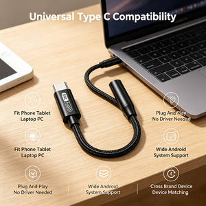 Adaptador de Audio Tipo C a 3.5mm con Chip DAC Integrado, Cable con Chip Digital DAC Incorporado, Sonido sin Ruido, Convertidor de Micrófono para Auriculares - Product Image 5