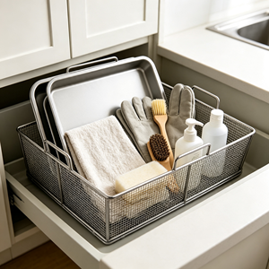 304 Edelstahl-Gitterfach, Langlebiges Flexibles Rechteckiges Aufbewahrungsfach mit Seitengriffen für Badezimmer- und Küchenschrank-Organisation - Product Image 6
