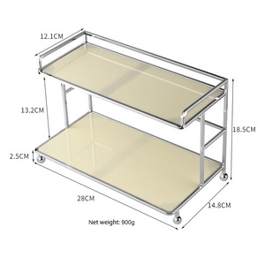 High Grade Apricot Acrylic Double-deck Cosmetics Organizer Shelf Bathroom Corner Storage Rack for Dresser