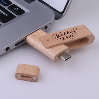 OTG usb Flash Drive 2 in 1, stik penyimpanan memori USB ponsel tipe C 16gb 32gb 64gb kayu
