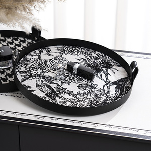 Plateau rond en métal avec poignée, ornements de bougies d'aromathérapie, plateau de présentation, rangement pour bijoux, cosmétiques, sensation haut de gamme - Product Image 3