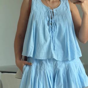 Conjunto de Dos Piezas de Lino Sólido, Estilo Casual y Sexy para Mujer, Nuevo Estilo 2025, OEM, Top Corto sin Mangas a la Moda, Estilo Mini - Product Image 2