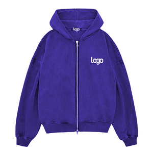 Sudadera con capucha y cremallera para hombre con logo personalizado, estilo casual vintage, de algodón lavado, para hombre, ropa urbana, de alta calidad. - Product Image 4